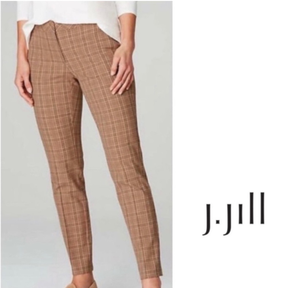 J. JILL Premium Bi-Stretch Tan Brown Pink Plaid Ankle Tapered Size 18 Tall